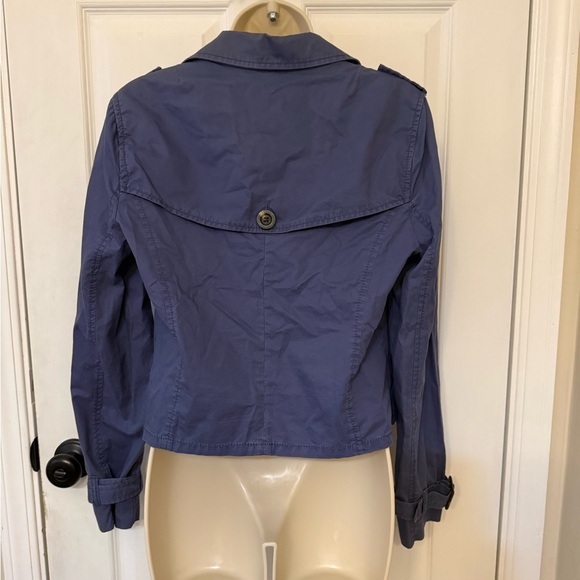 Caslon Cropped Trench Jacket Blue Cotton Utility Coat M - Picture 3 of 9